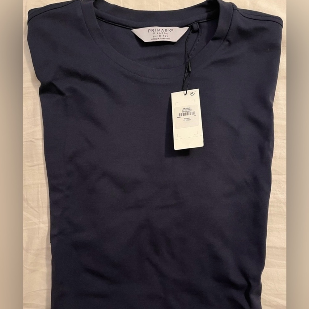 Navy Blue Slim-Fit Short-Sleeved Tee, Primark, Size XL